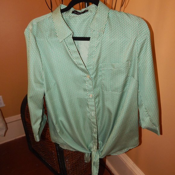 Ladies The Limited Button Front Blouse Top Shirt  Size L  Green/Cream Design - Picture 1 of 8